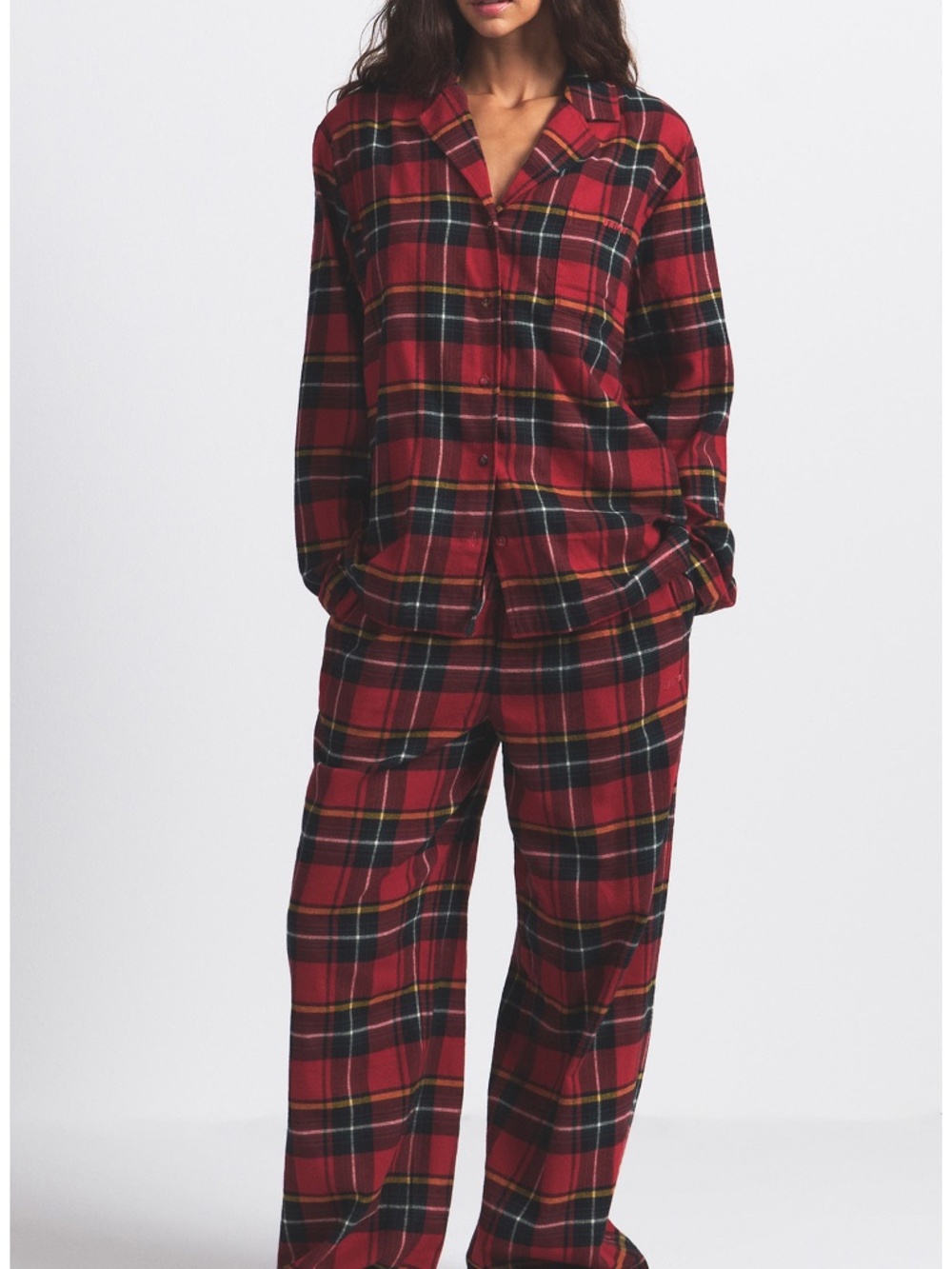 SKIMS FLANNEL PAJAMA SET WOMEN'S SIZE M 100% COTTON Christmas Holiday